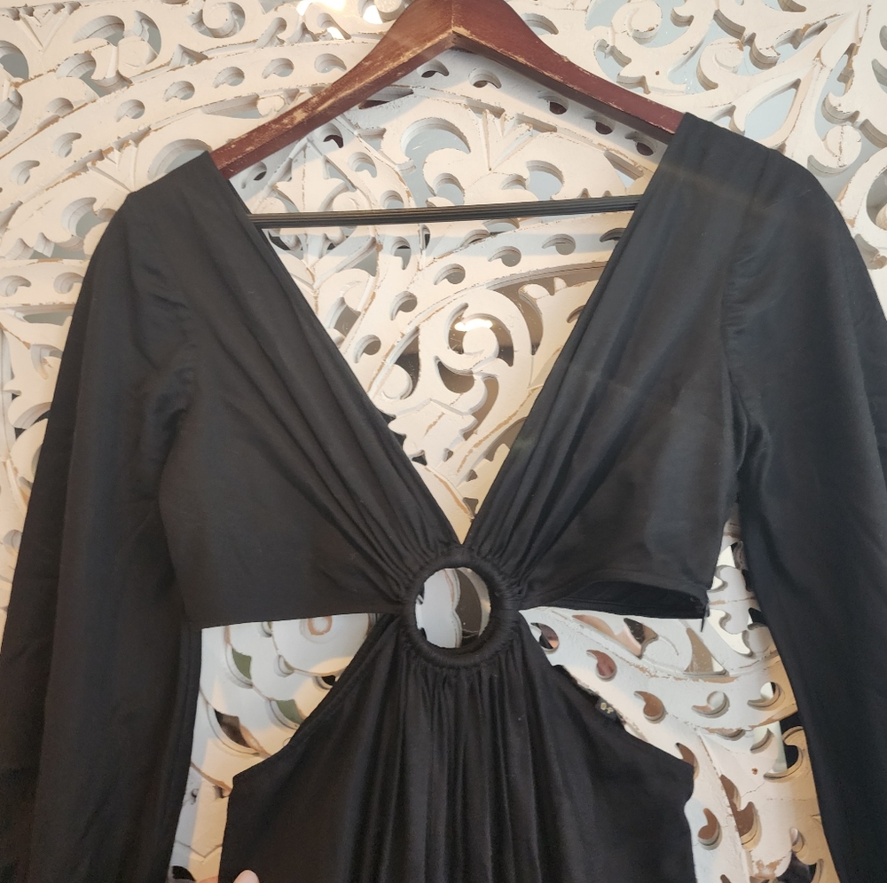 ANTROPOLOGIE KAROLINA CUT-OUT FLORAL MAXI BLACK DRESS Geisha Designs - Picture 8 of 16